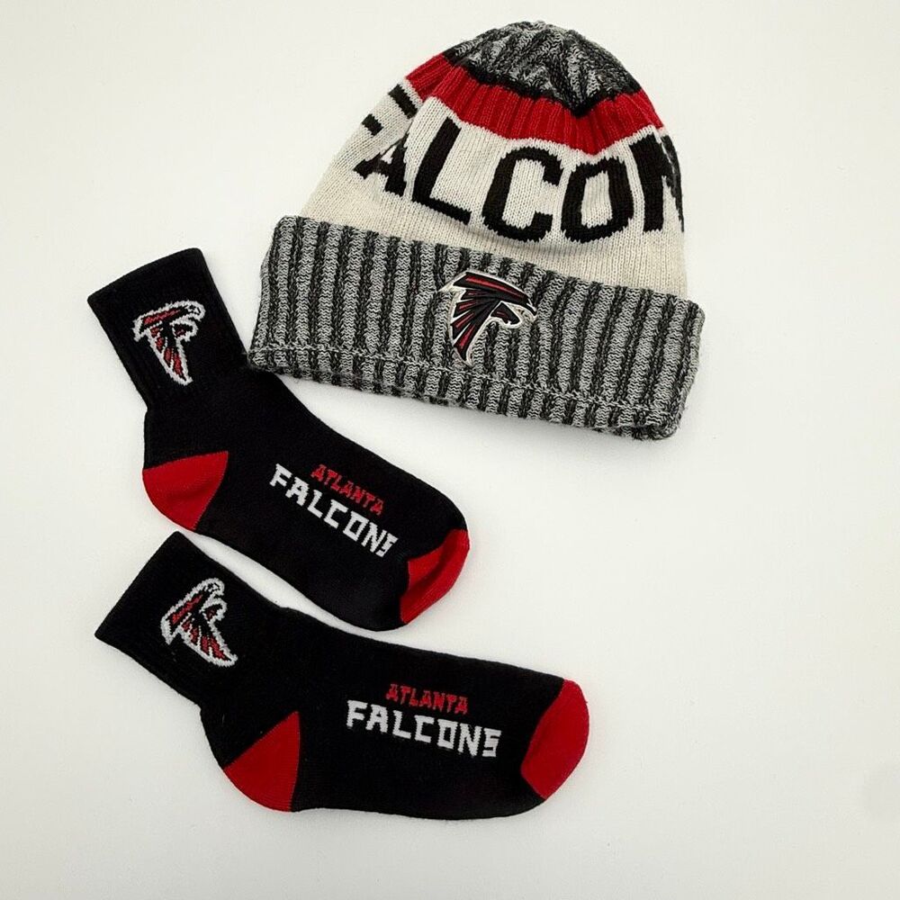 NFL Atlanta Falcons Beanie Hat and Crew Socks Lot Fan Gear - OSFM